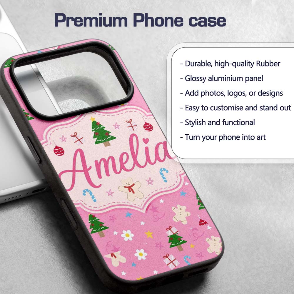 Cute Christmas Tree Gingerbread Cookie Candy Cane Custom Name Protective Phone Case Mobile Cover Durable Everyday Smartphone Shock Resistant
