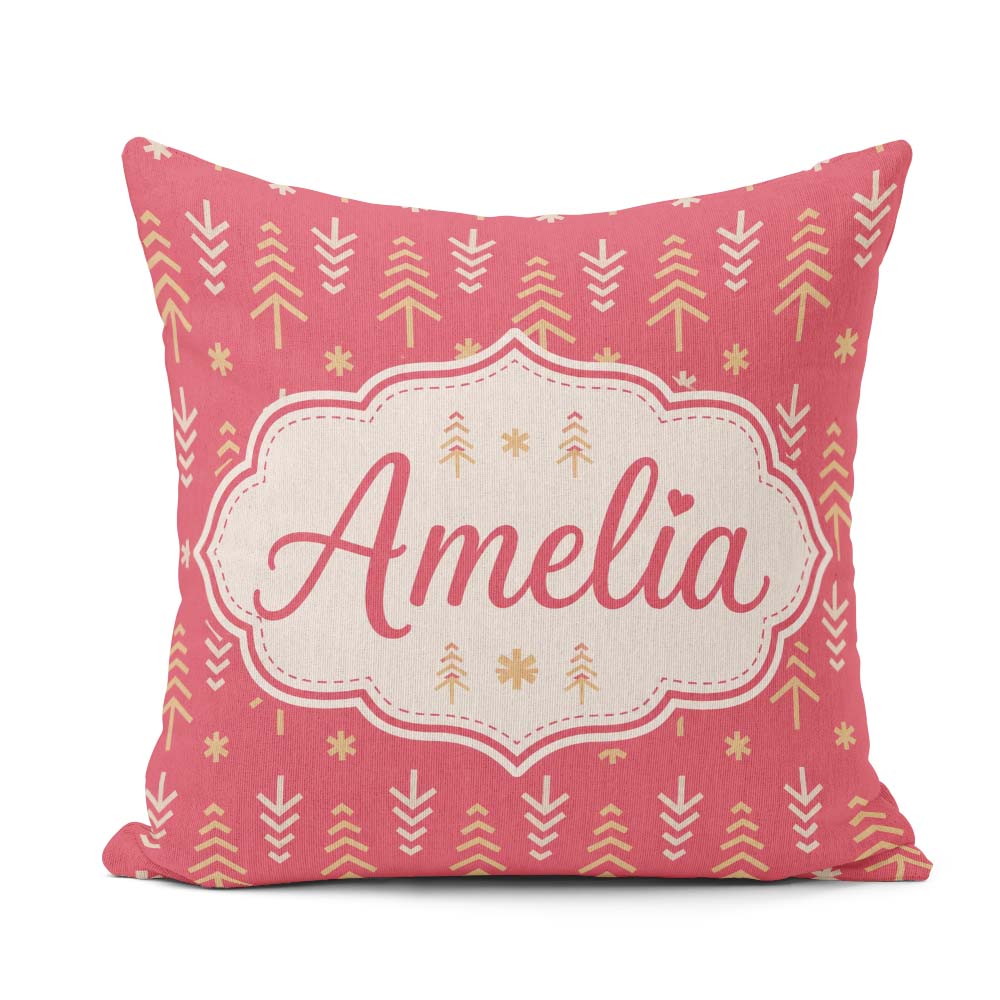 Custom Name Minimal Christmas Tree Arrow Seamless Pattern Lovely Square Filled Cushion Throw Pillow Sofa Bed Home Decor Zip Washable UK Made
