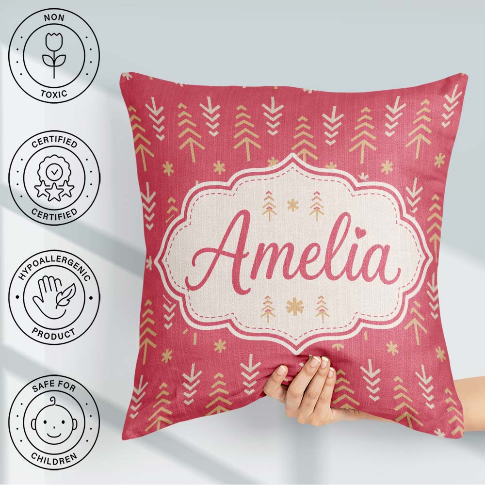 Custom Name Minimal Christmas Tree Arrow Seamless Pattern Lovely Square Filled Cushion Throw Pillow Sofa Bed Home Decor Zip Washable UK Made