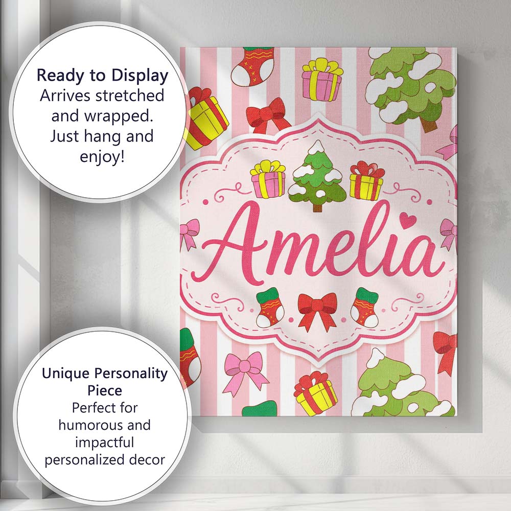 Personalised Name Cute Christmas Gifts Custom Modern Room Accent Elegant Feature Canvas Wall Art Print Decor Picture Ready to Hang
