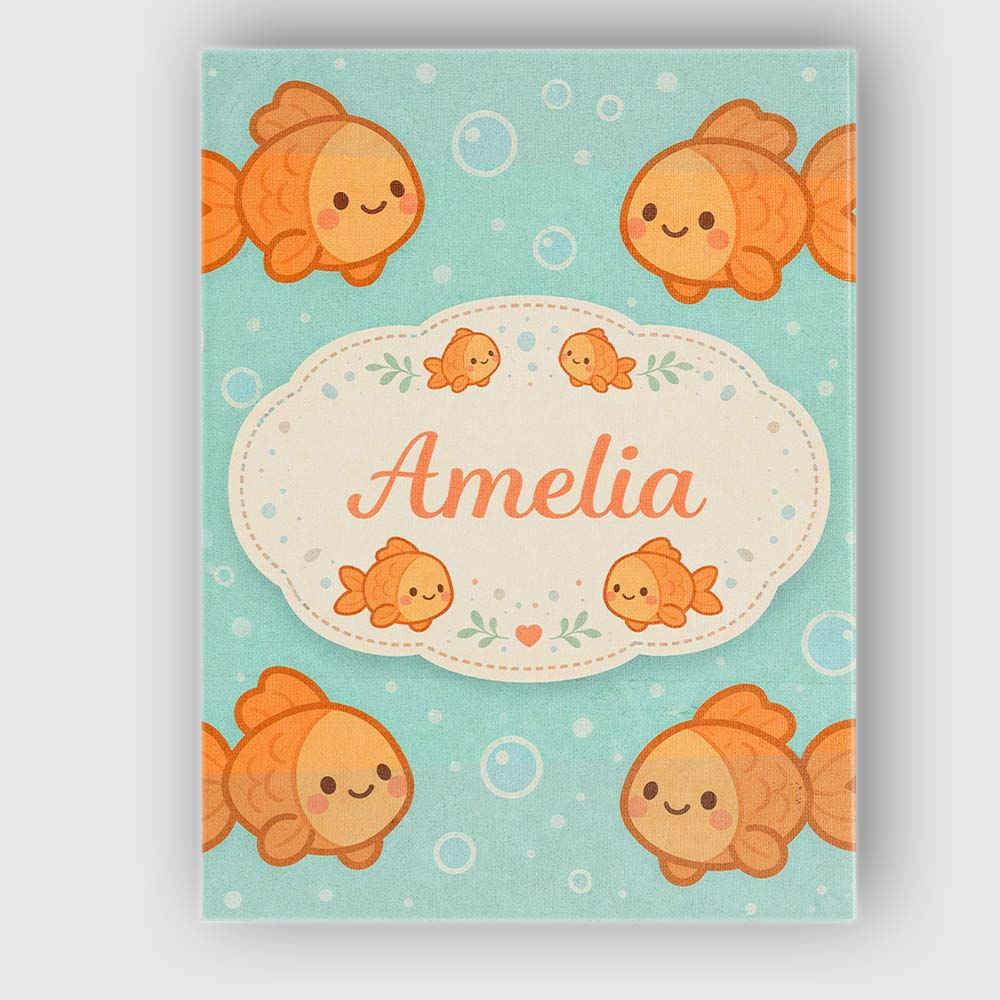 Personalised Name Cute Goldfish Cartoon Animal Ocean Pattern Beautiful Custom Decorative Canvas Wall Art Print Decor Picture Ready to Hang