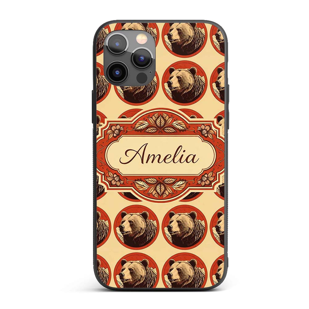 Bear Mountain Circle Seamless Pattern Rustic Custom Name Protective Phone Case Mobile Cover Durable Everyday Smartphone Shock Resistant
