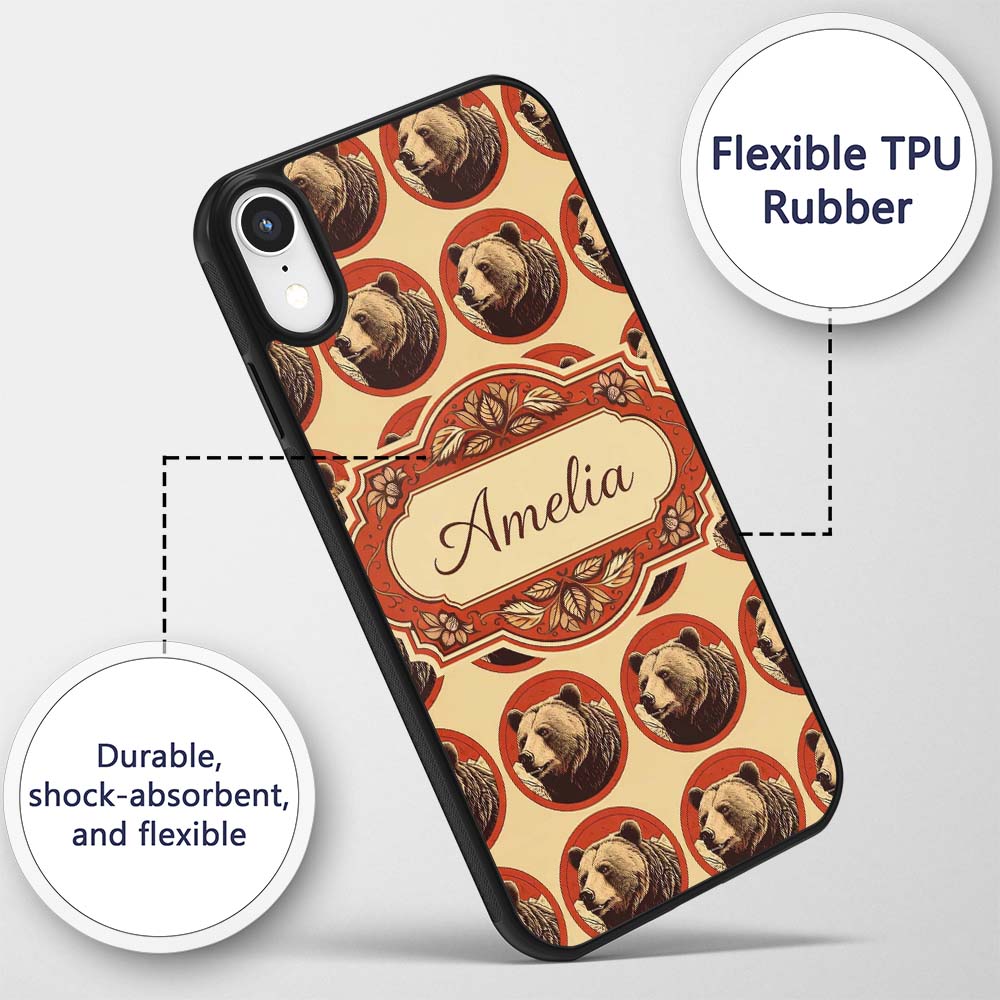 Bear Mountain Circle Seamless Pattern Rustic Custom Name Protective Phone Case Mobile Cover Durable Everyday Smartphone Shock Resistant