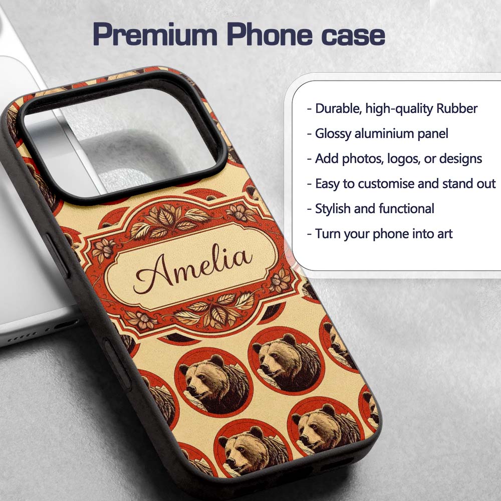Bear Mountain Circle Seamless Pattern Rustic Custom Name Protective Phone Case Mobile Cover Durable Everyday Smartphone Shock Resistant