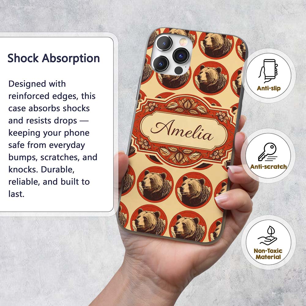 Bear Mountain Circle Seamless Pattern Rustic Custom Name Protective Phone Case Mobile Cover Durable Everyday Smartphone Shock Resistant