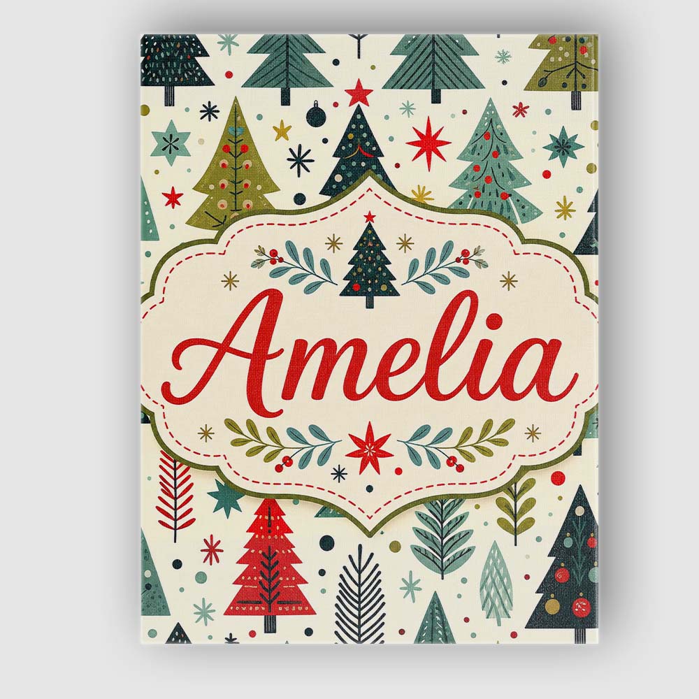 Personalised Name Cute Scandinavian Christmas Custom Unique Gift Idea Modern Room Accent Canvas Wall Art Print Decor Picture Ready to Hang