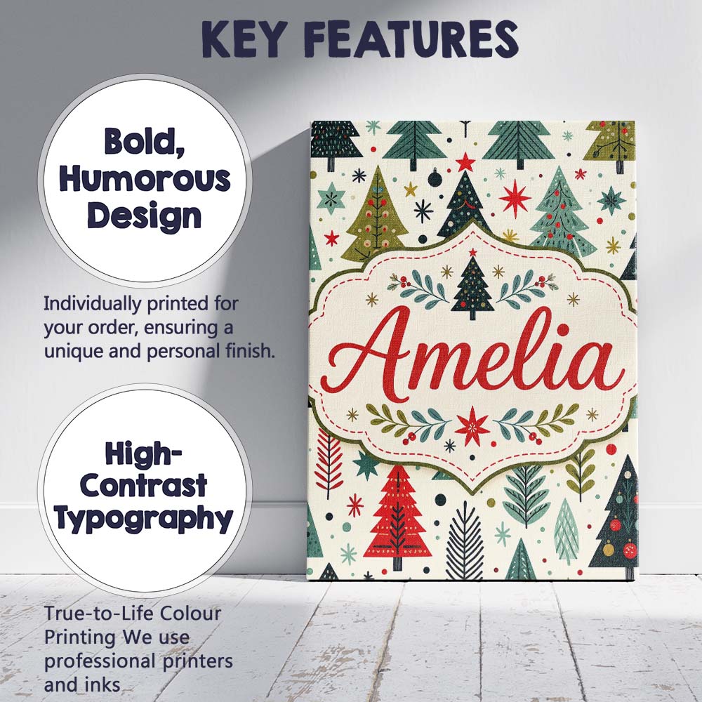 Personalised Name Cute Scandinavian Christmas Custom Unique Gift Idea Modern Room Accent Canvas Wall Art Print Decor Picture Ready to Hang