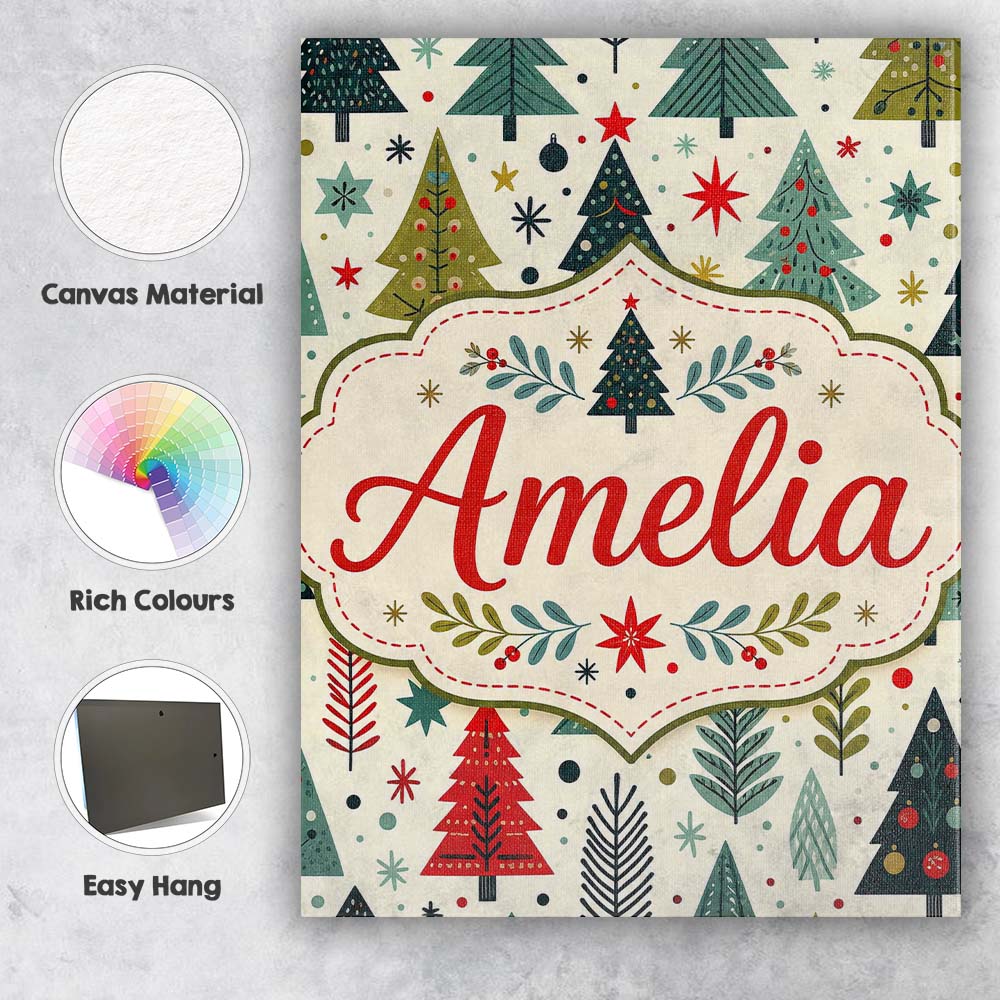Personalised Name Cute Scandinavian Christmas Custom Unique Gift Idea Modern Room Accent Canvas Wall Art Print Decor Picture Ready to Hang