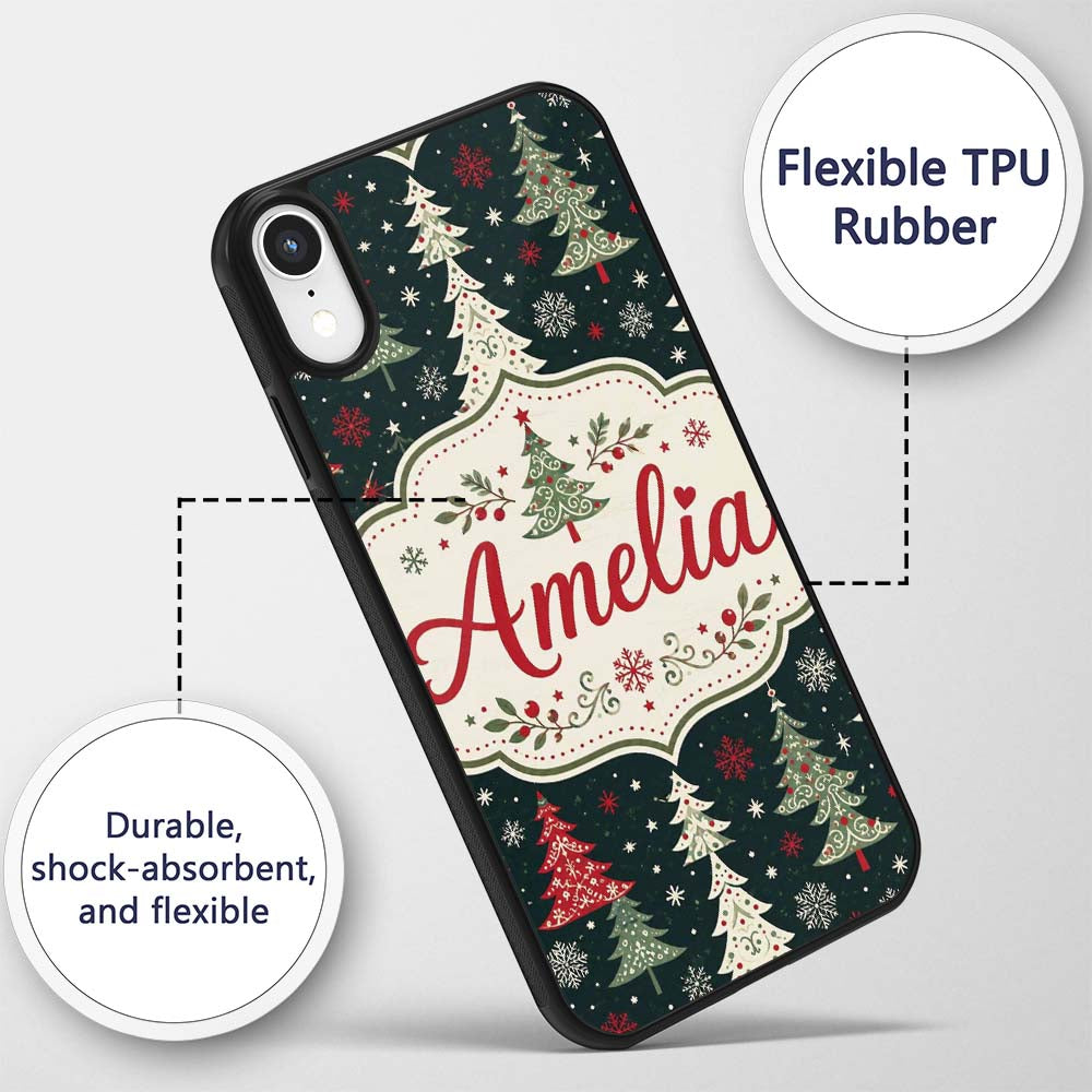 Cute Nordic Christmas Trees Decorative Design Custom Name Protective Phone Case Mobile Cover Durable Everyday Smartphone Shock Resistant