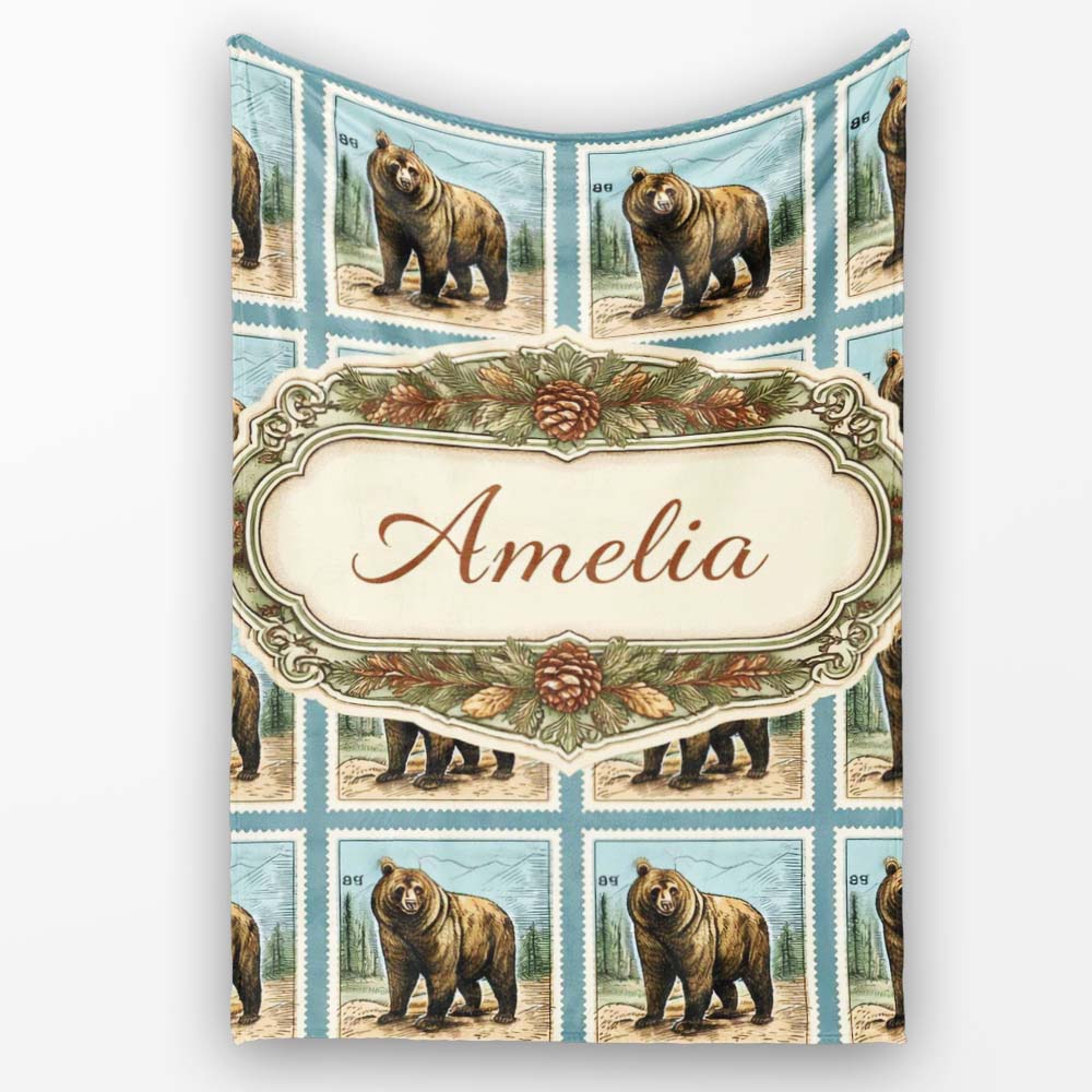 Bear Mountain Circle Seamless Pattern Classic Nature Wildlife Design Personalised Custom Name Super Soft Fleece Blanket Bed Sofa Throw