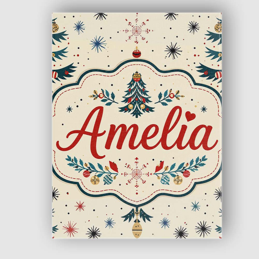 Personalised Name Cute Christmas Tree Custom Modern Room Accent Creative Decorator Style Canvas Wall Art Print Decor Picture Ready to Hang