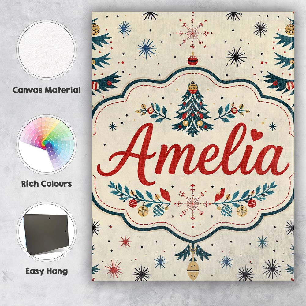 Personalised Name Cute Christmas Tree Custom Modern Room Accent Creative Decorator Style Canvas Wall Art Print Decor Picture Ready to Hang