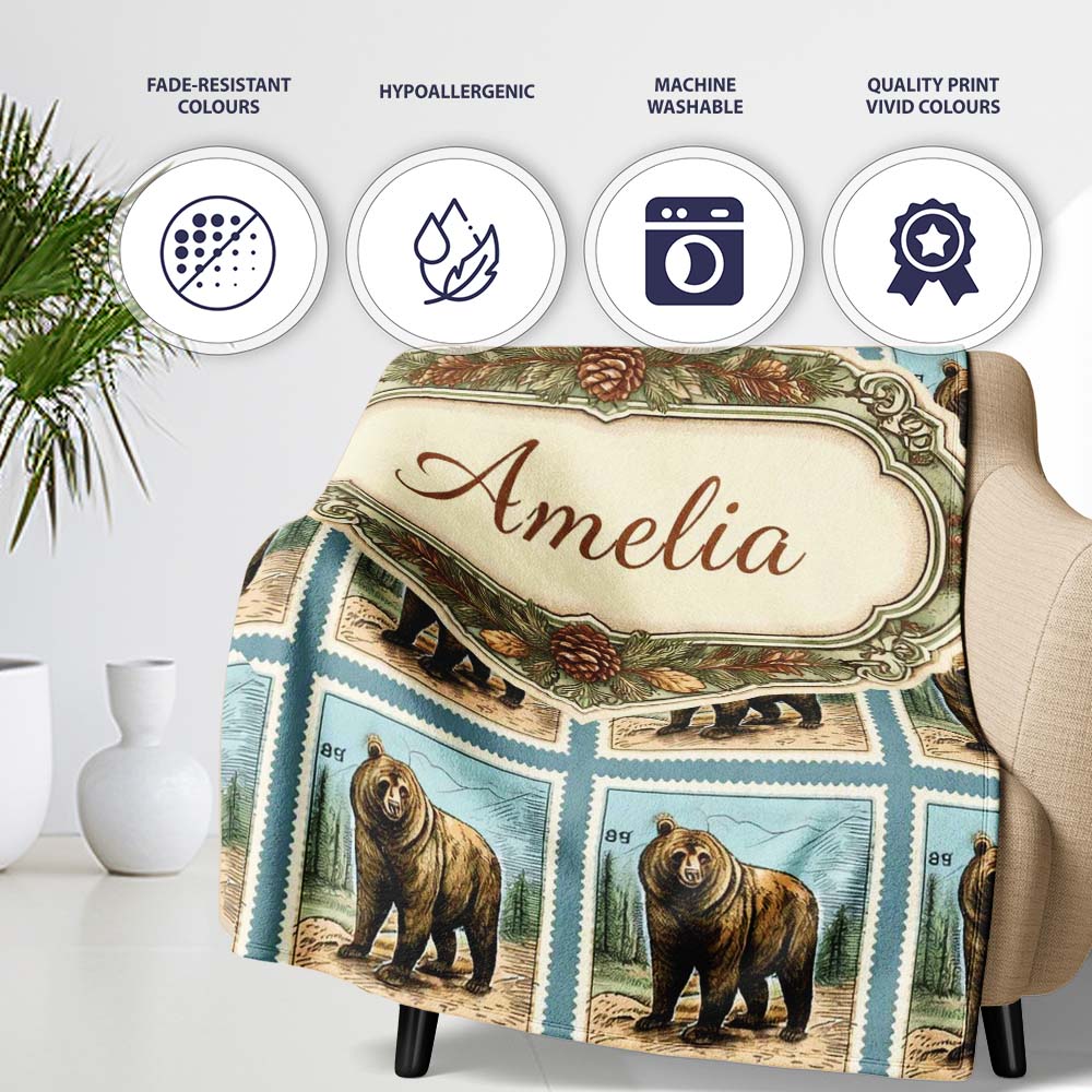 Bear Mountain Circle Seamless Pattern Classic Nature Wildlife Design Personalised Custom Name Super Soft Fleece Blanket Bed Sofa Throw