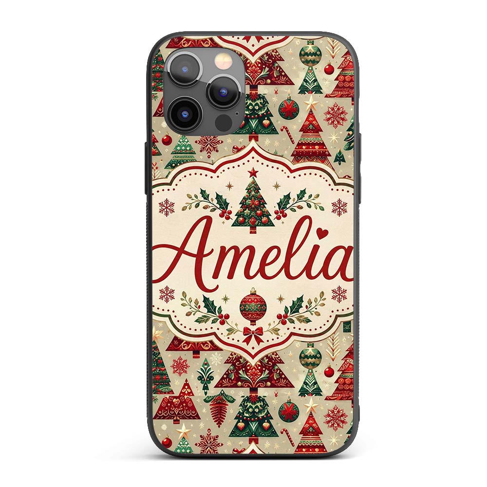 Vintage Christmas Tree Ornament Printed Design Custom Name Protective Phone Case Mobile Cover Durable Everyday Smartphone Shock Resistant