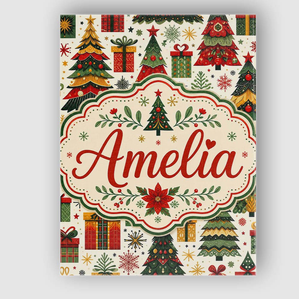 Personalised Name Cute Christmas Tree Custom Unique Gift Idea Modern Room Accent Canvas Wall Art Print Decor Picture Ready to Hang