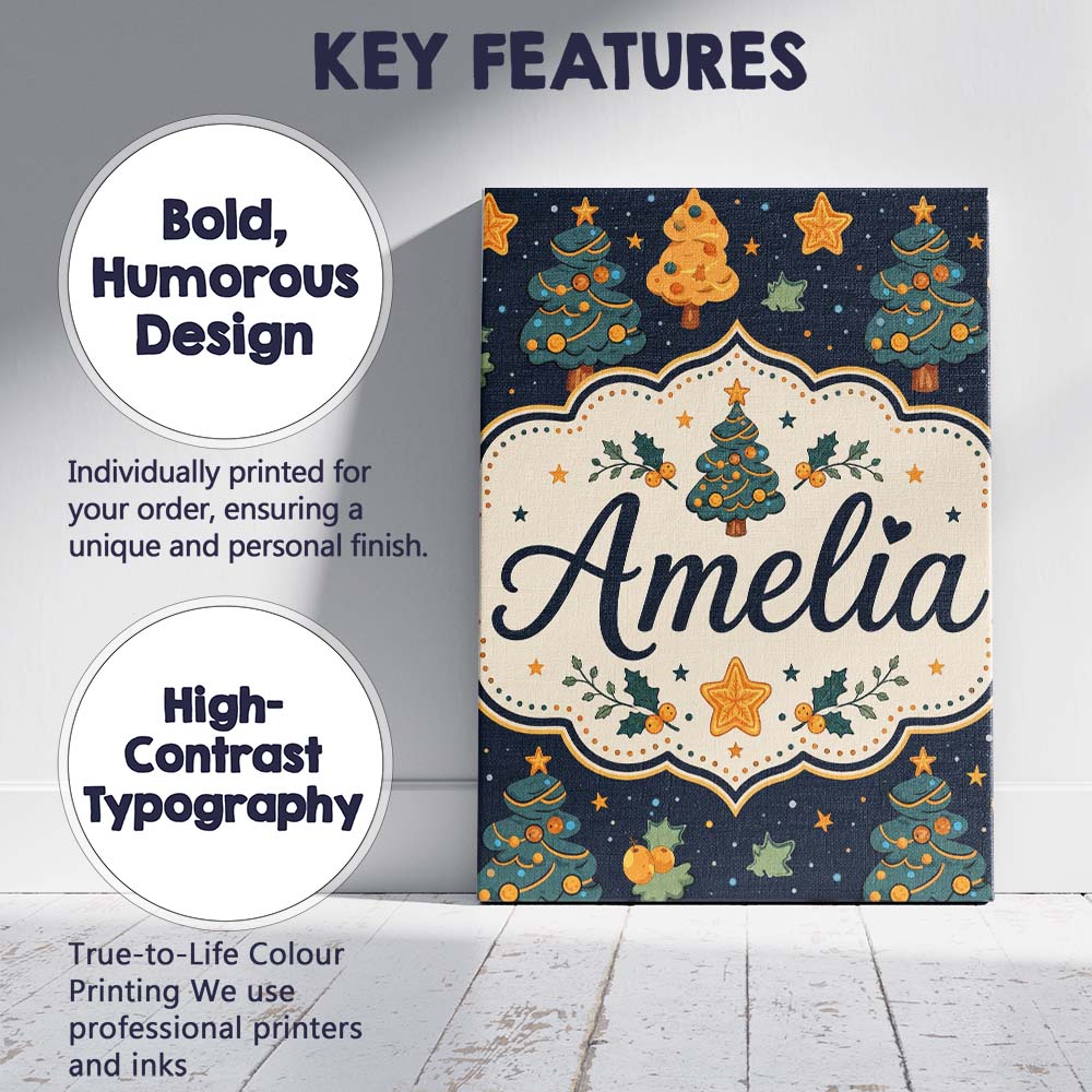Personalised Name Christmas Trees with Custom Modern Room Accent Elegant Feature Canvas Wall Art Print Decor Picture Ready to Hang