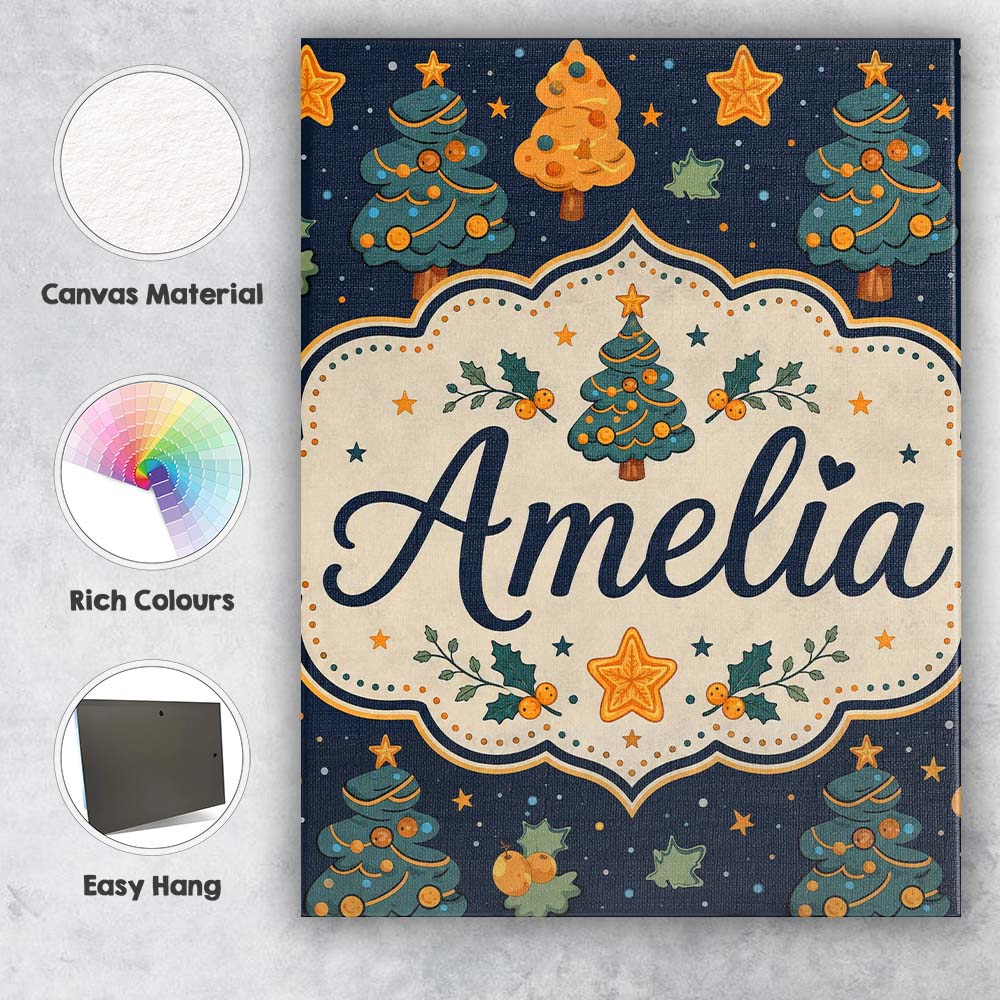 Personalised Name Christmas Trees with Custom Modern Room Accent Elegant Feature Canvas Wall Art Print Decor Picture Ready to Hang