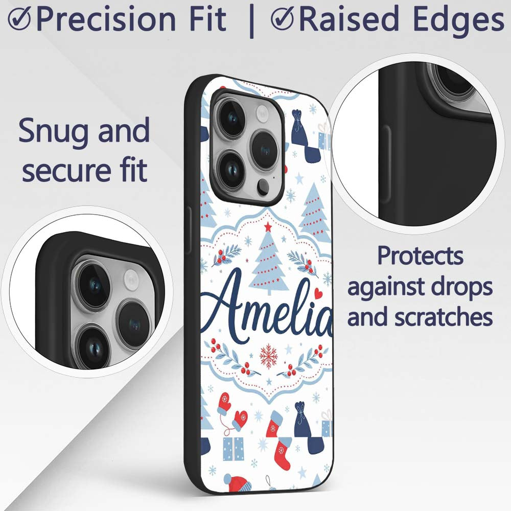Christmas Gifts Stockings Mittens Printed Design Custom Name Protective Phone Case Mobile Cover Durable Everyday Smartphone Shock Resistant
