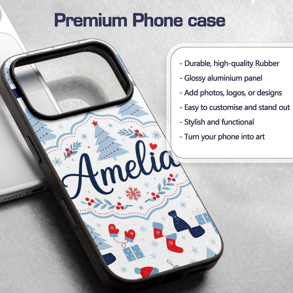 Christmas Gifts Stockings Mittens Printed Design Custom Name Protective Phone Case Mobile Cover Durable Everyday Smartphone Shock Resistant