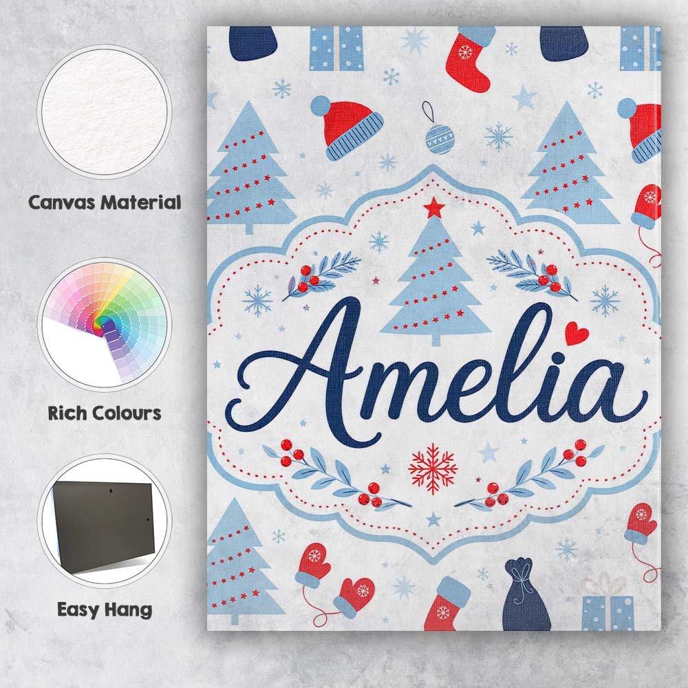 Personalised Name Christmas Gifts Stockings Custom Bespoke Interior Contemporary Canvas Wall Art Print Decor Picture Ready to Hang