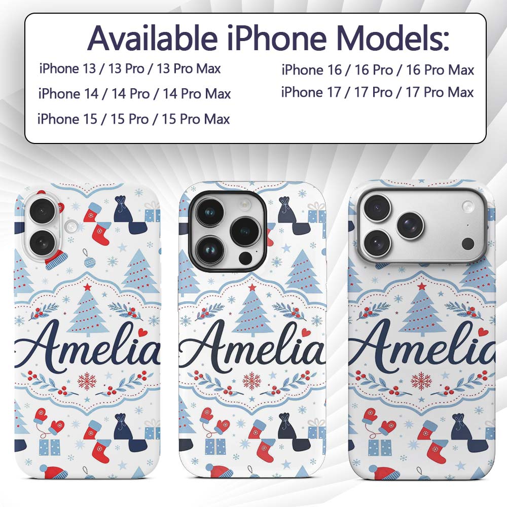 Christmas Gifts Stockings Mittens Printed Design Custom Name Protective Phone Case Mobile Cover Durable Everyday Smartphone Shock Resistant