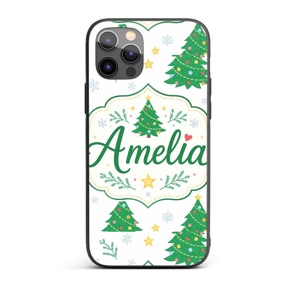 Decorated Christmas Trees with Printed Design Custom Name Protective Phone Case Mobile Cover Durable Everyday Smartphone Shock Resistant
