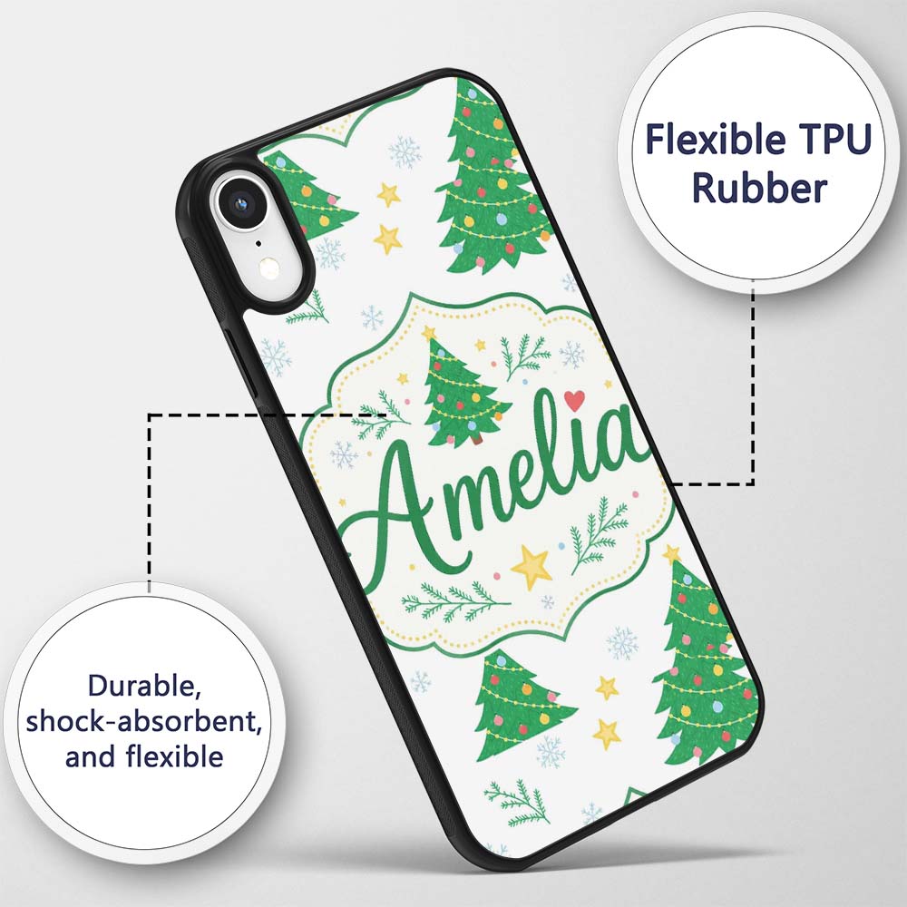 Decorated Christmas Trees with Printed Design Custom Name Protective Phone Case Mobile Cover Durable Everyday Smartphone Shock Resistant