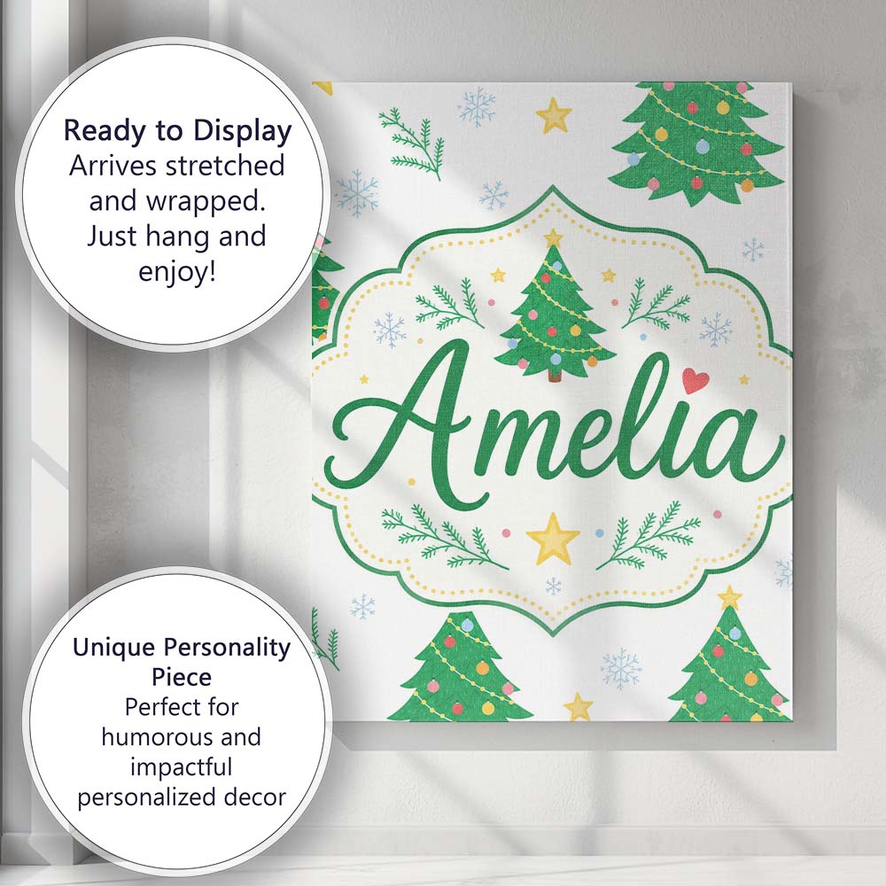Personalised Name Decorated Christmas Trees Custom Bespoke Interior Contemporary Canvas Wall Art Print Decor Picture Ready to Hang