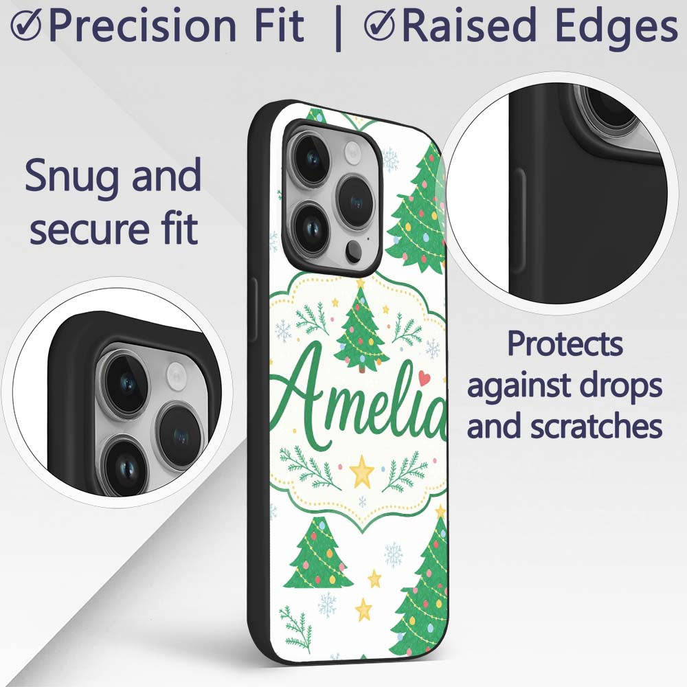 Decorated Christmas Trees with Printed Design Custom Name Protective Phone Case Mobile Cover Durable Everyday Smartphone Shock Resistant