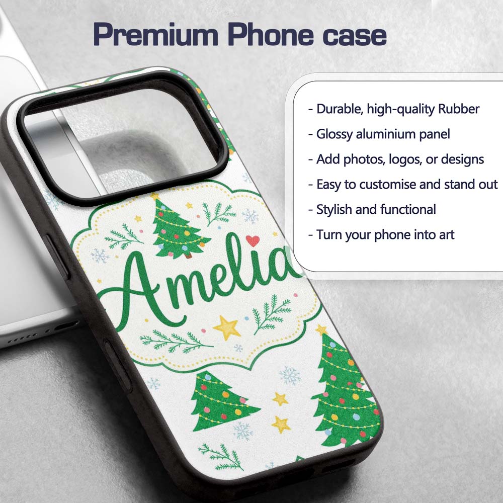 Decorated Christmas Trees with Printed Design Custom Name Protective Phone Case Mobile Cover Durable Everyday Smartphone Shock Resistant