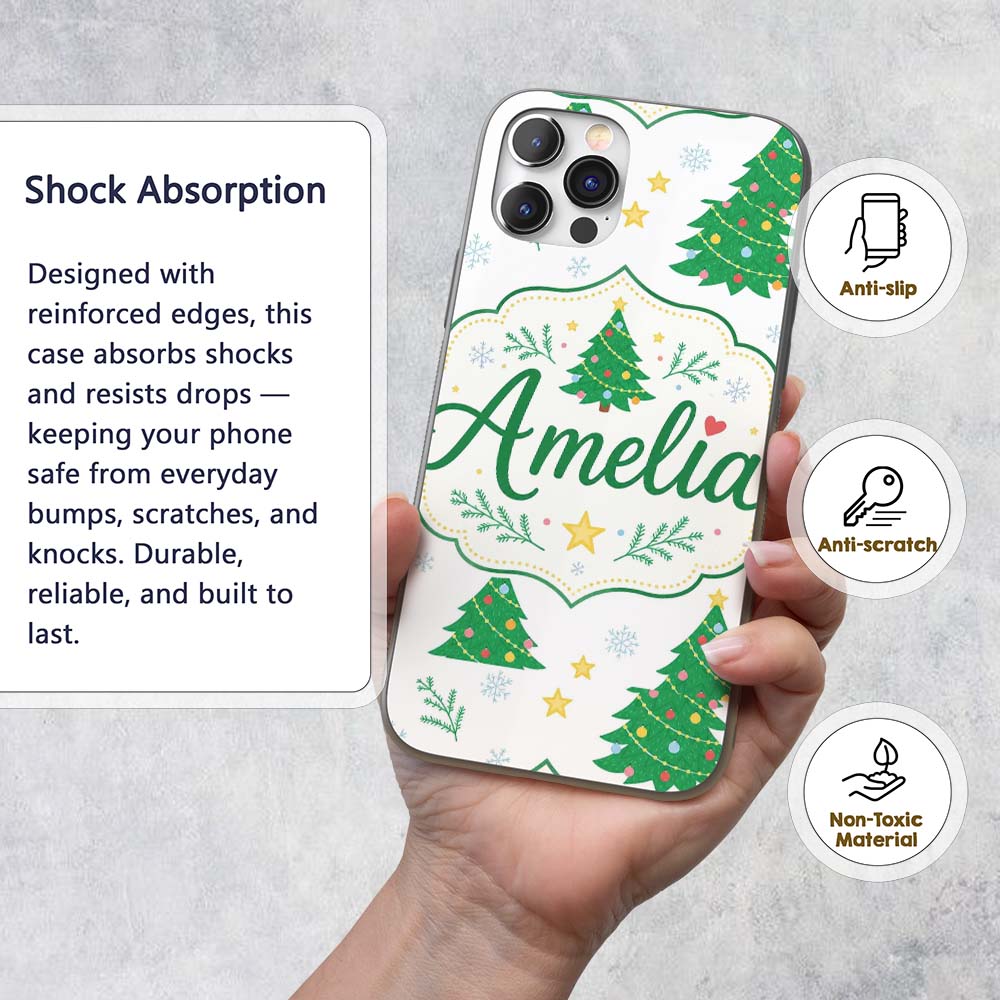 Decorated Christmas Trees with Printed Design Custom Name Protective Phone Case Mobile Cover Durable Everyday Smartphone Shock Resistant