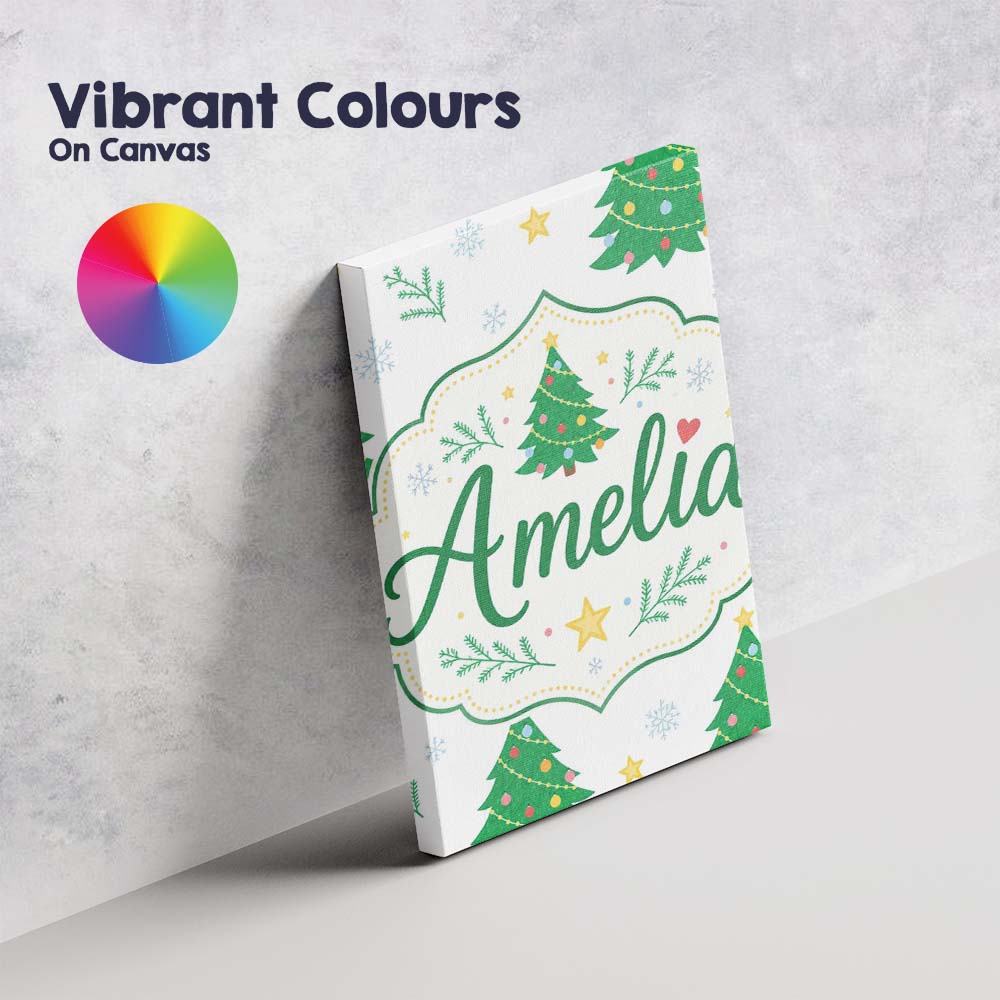 Personalised Name Decorated Christmas Trees Custom Bespoke Interior Contemporary Canvas Wall Art Print Decor Picture Ready to Hang
