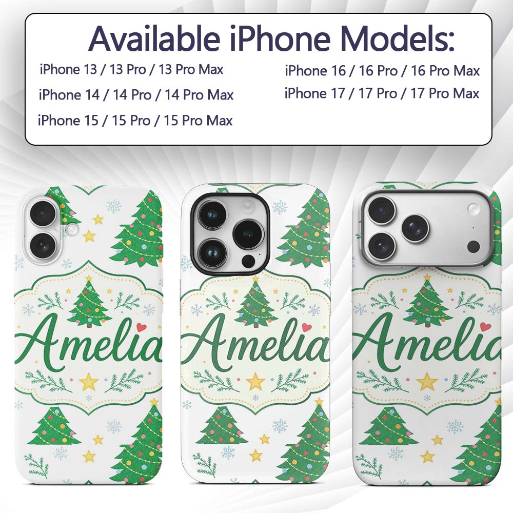Decorated Christmas Trees with Printed Design Custom Name Protective Phone Case Mobile Cover Durable Everyday Smartphone Shock Resistant