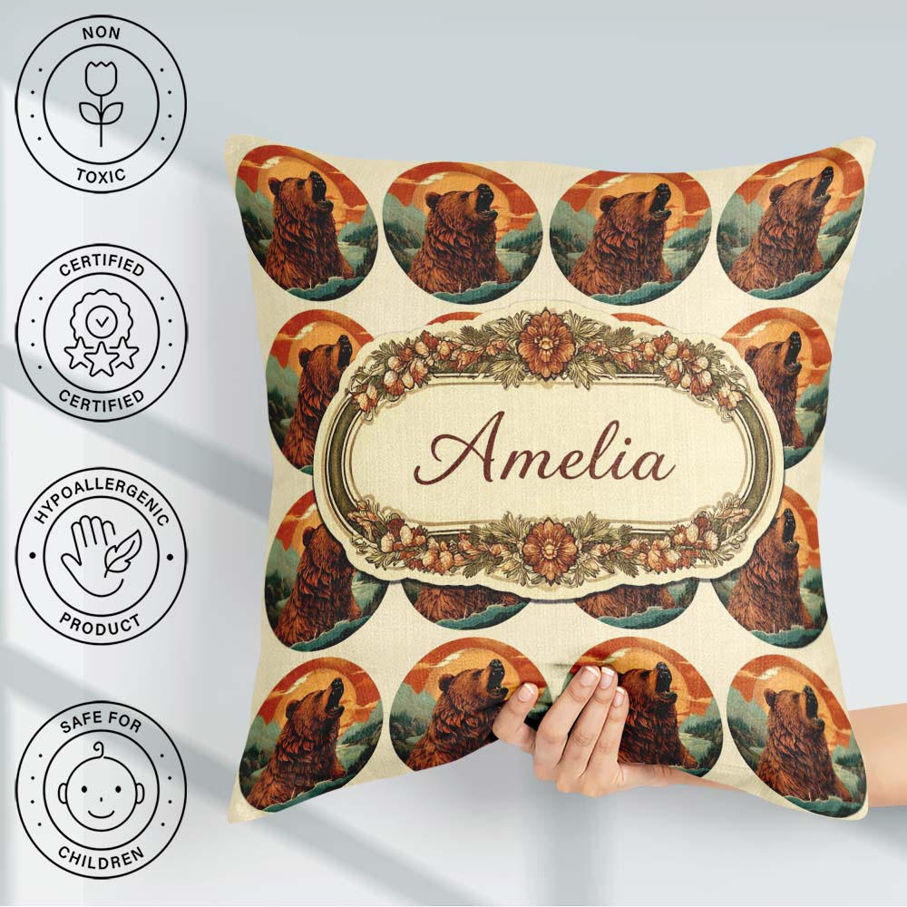 Custom Name Portrait Circle Seamless Pattern Forest Illustration Square Filled Cushion Throw Pillow Sofa Bed Home Decor Zip Washable UK Made