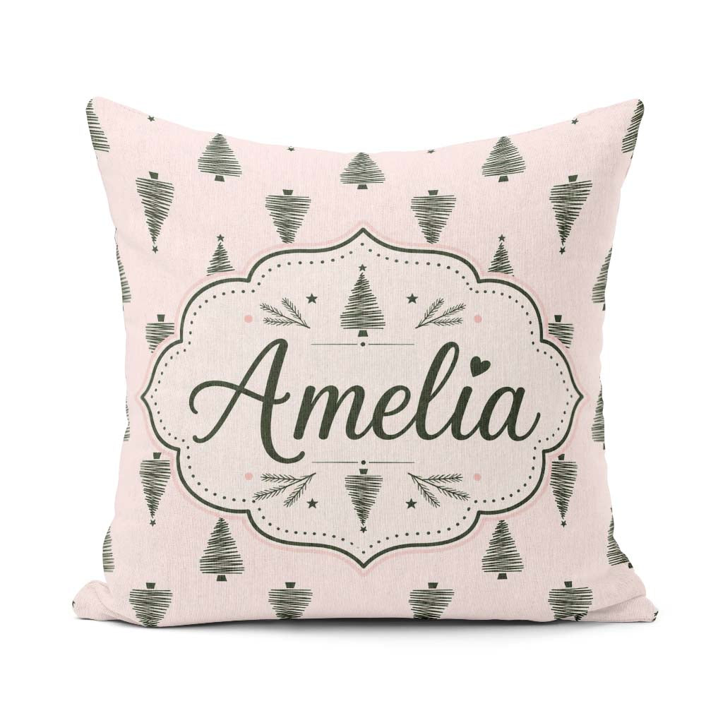 Custom Name Minimal Line Christmas Trees Modern Seamless Pattern Square Filled Cushion Throw Pillow Sofa Bed Home Decor Zip Washable UK Made