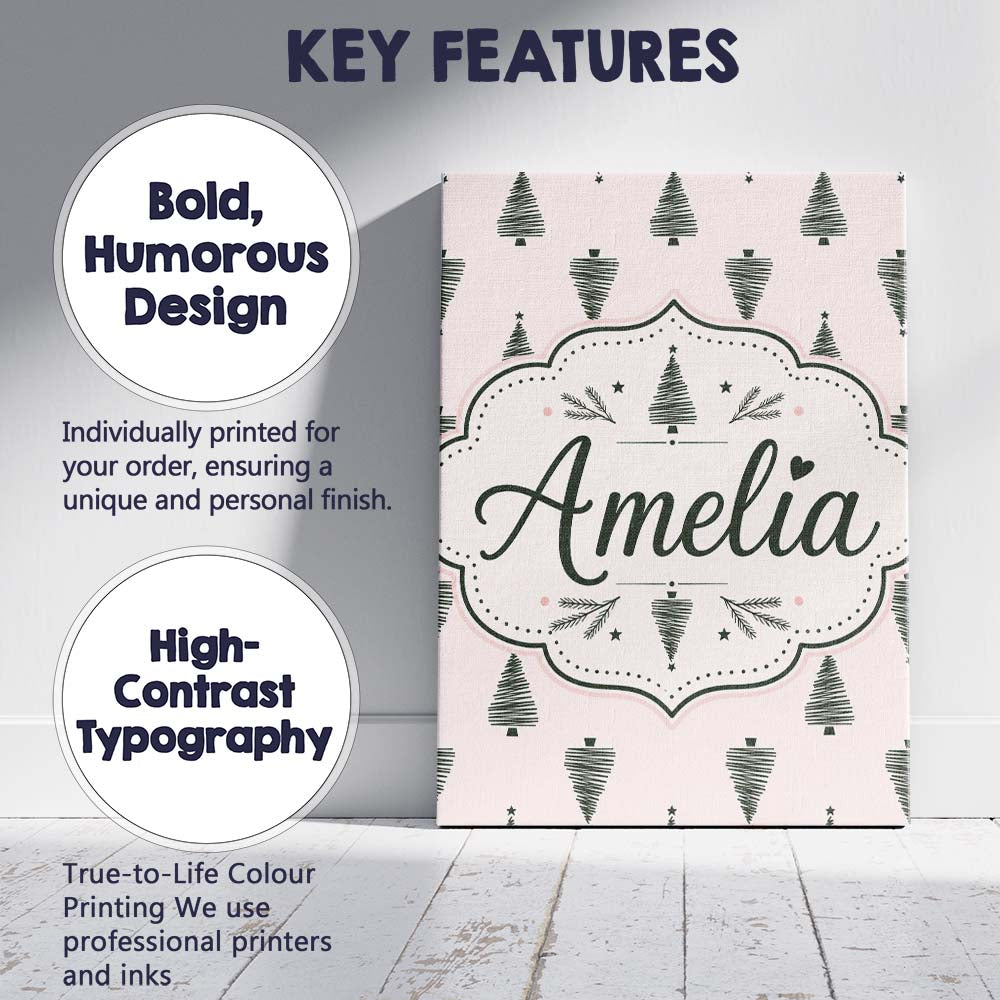 Personalised Name Minimal Line Christmas Custom Unique Gift Idea Elegant Feature Canvas Wall Art Print Decor Picture Ready to Hang