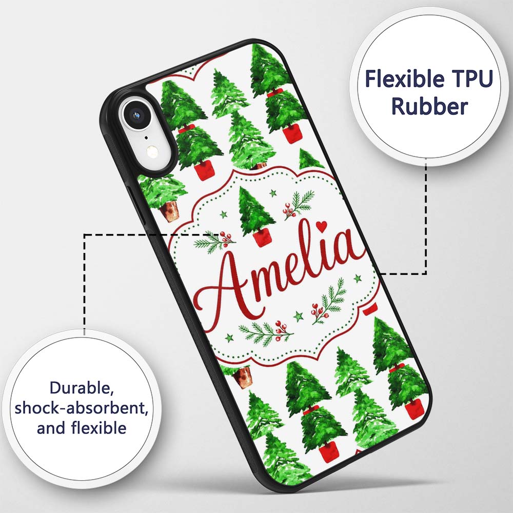 Watercolor Christmas Trees in Pots Hand Painted Custom Name Protective Phone Case Mobile Cover Durable Everyday Smartphone Shock Resistant