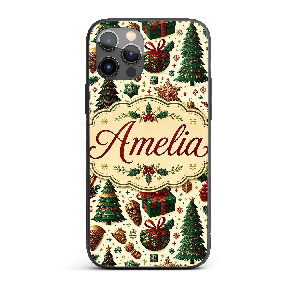 Traditional Christmas Tree Ornaments Candy Canes Custom Name Protective Phone Case Mobile Cover Durable Everyday Smartphone Shock Resistant