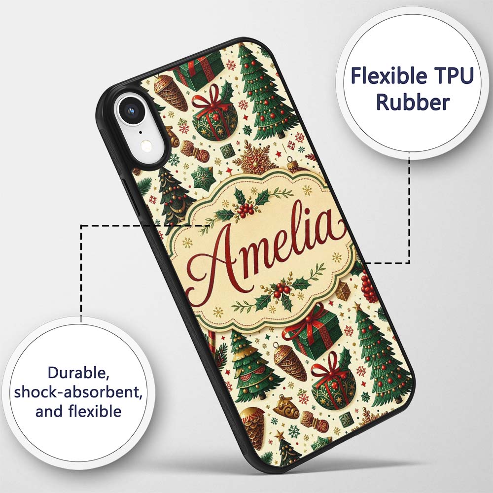 Traditional Christmas Tree Ornaments Candy Canes Custom Name Protective Phone Case Mobile Cover Durable Everyday Smartphone Shock Resistant