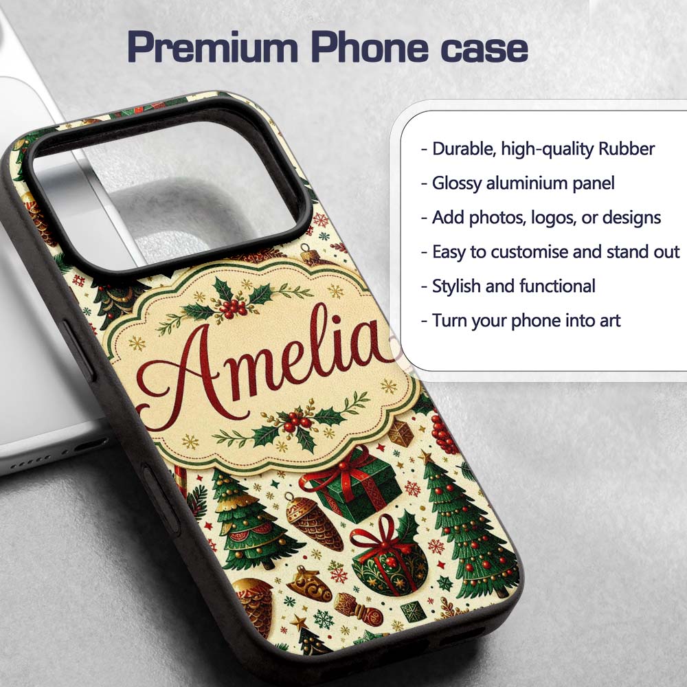 Traditional Christmas Tree Ornaments Candy Canes Custom Name Protective Phone Case Mobile Cover Durable Everyday Smartphone Shock Resistant