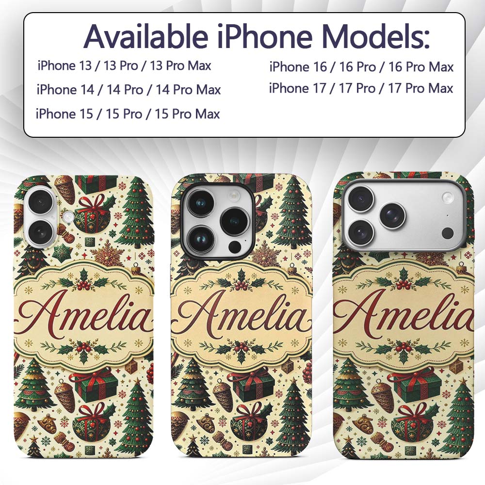 Traditional Christmas Tree Ornaments Candy Canes Custom Name Protective Phone Case Mobile Cover Durable Everyday Smartphone Shock Resistant
