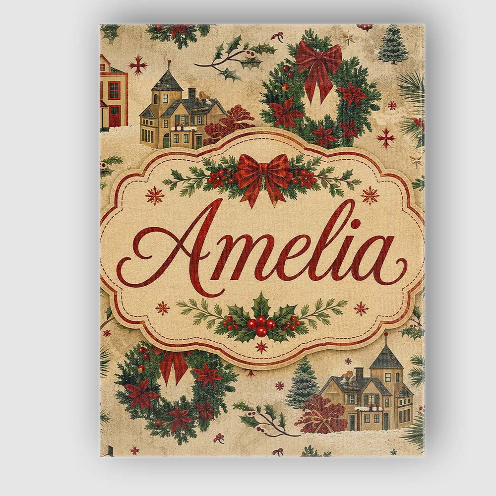 Personalised Name Classic Christmas Wreaths Custom Bespoke Interior Contemporary Canvas Wall Art Print Decor Picture Ready to Hang