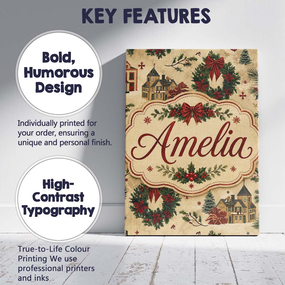 Personalised Name Classic Christmas Wreaths Custom Bespoke Interior Contemporary Canvas Wall Art Print Decor Picture Ready to Hang