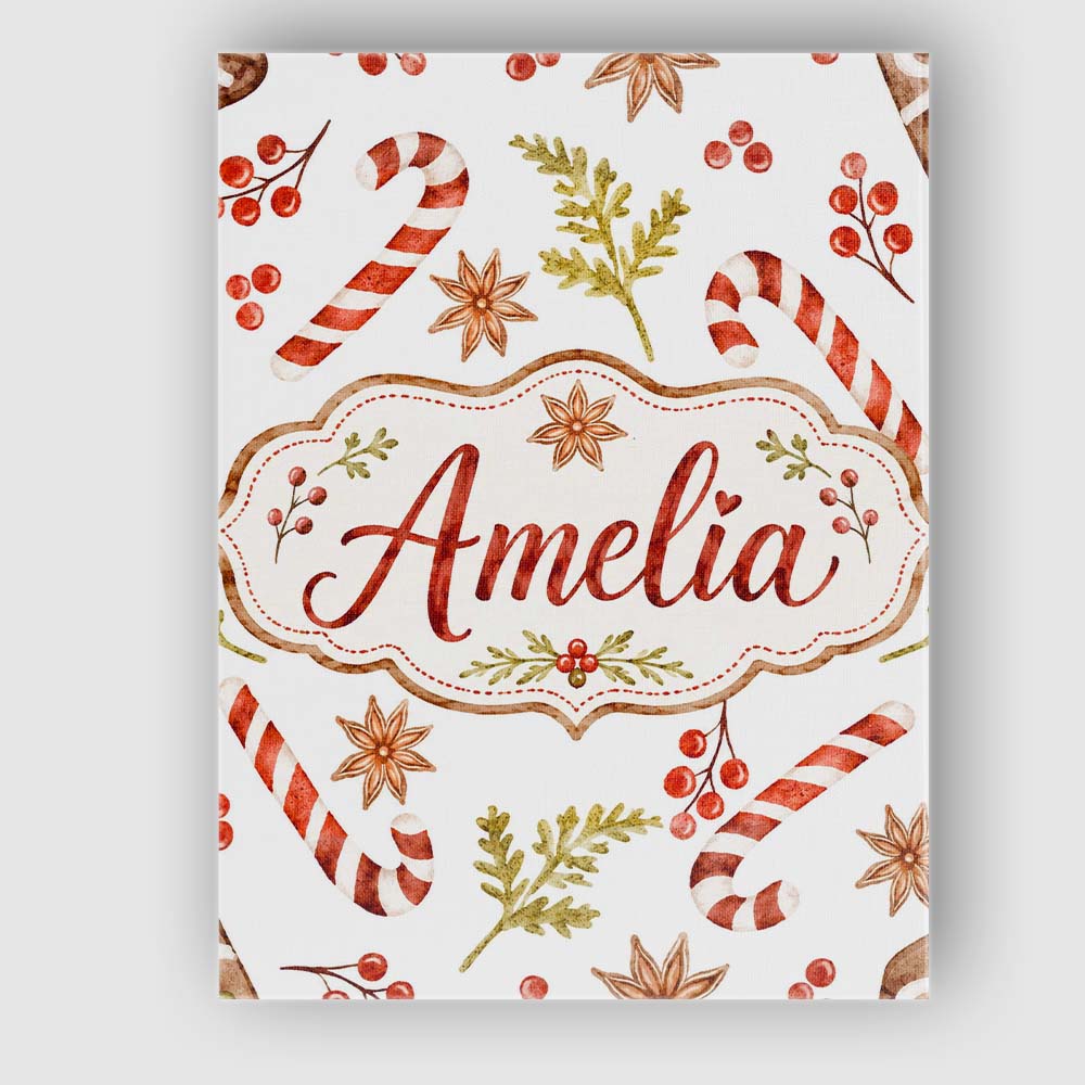 Personalised Name Watercolor Christmas Custom Modern Room Accent Elegant Feature Canvas Wall Art Print Decor Picture Ready to Hang