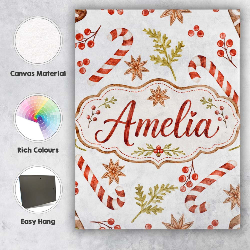 Personalised Name Watercolor Christmas Custom Modern Room Accent Elegant Feature Canvas Wall Art Print Decor Picture Ready to Hang