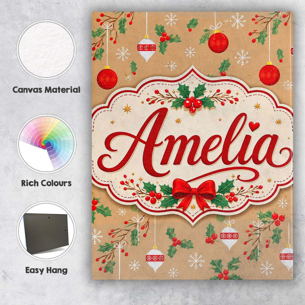 Personalised Name Christmas Hanging Baubles Custom Bespoke Interior Contemporary Canvas Wall Art Print Decor Picture Ready to Hang