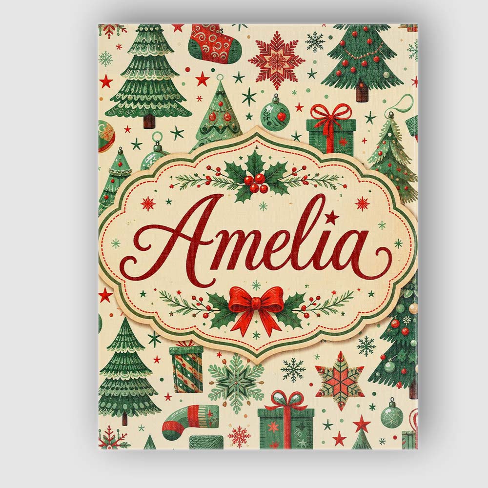 Personalised Name Cute Christmas Trees Custom Modern Room Accent Elegant Feature Canvas Wall Art Print Decor Picture Ready to Hang