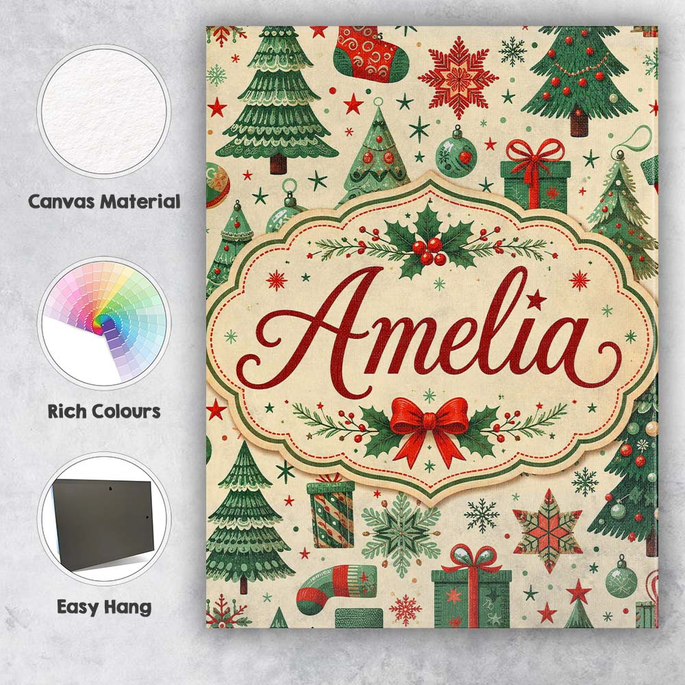 Personalised Name Cute Christmas Trees Custom Modern Room Accent Elegant Feature Canvas Wall Art Print Decor Picture Ready to Hang