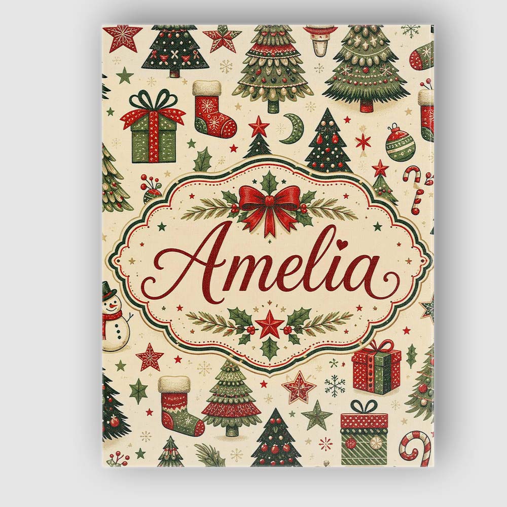 Personalised Name Elegant Christmas Trees Custom Bespoke Decorative Contemporary Canvas Wall Art Print Decor Picture Ready to Hang