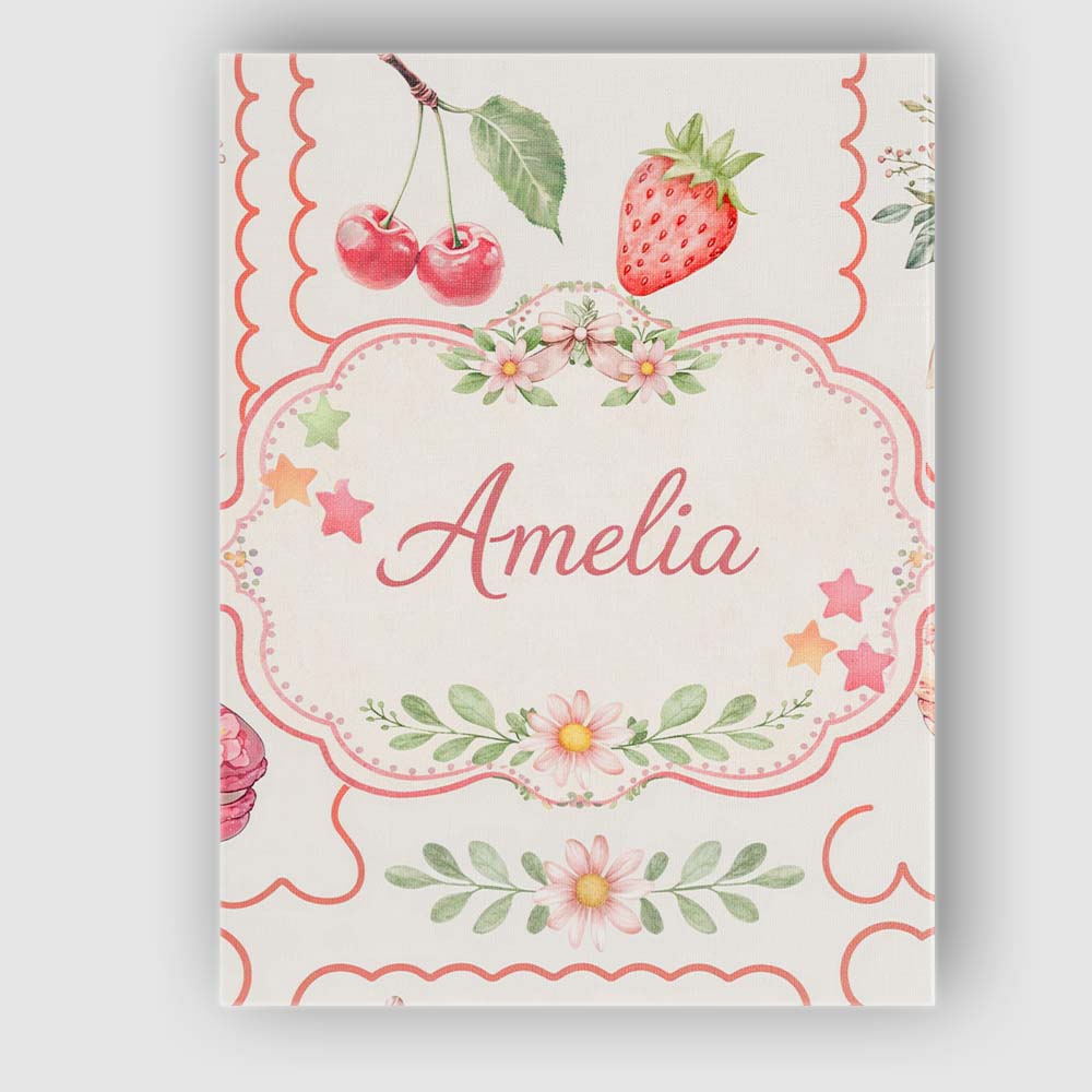 Personalised Name Strawberry Cherry Bow Seamless Pattern Cute Pastel Custom Home Canvas Wall Art Print Decor Picture Ready to Hang